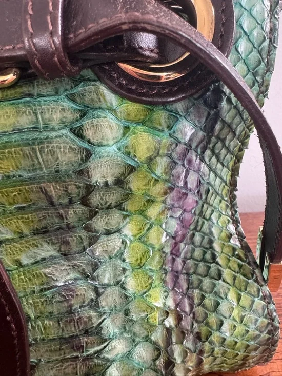 EUC - Jimmy Choo Ramona Python Skin Shoulder Bag - Green w/ Hints of Purple -COA - Picture 4 of 13